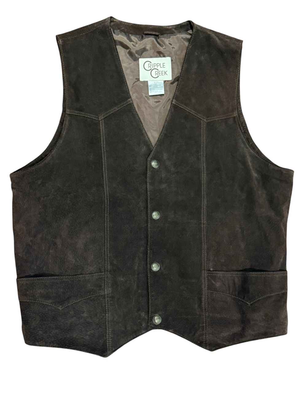 Cripple Creek Men’s Large Dark Brown Suede Western Snap Button Front Vest